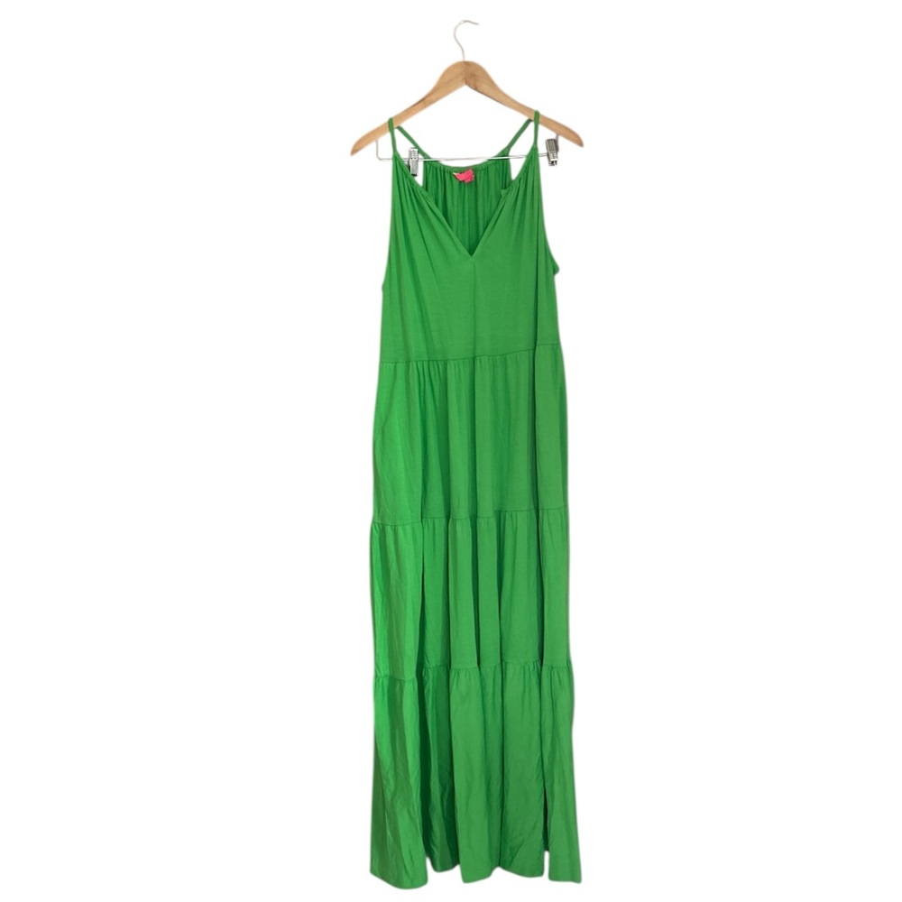 Lilly Pulitzer Maribella Maxi Dress Gecko Green Halter Tiered Size L - Picture 3 of 12